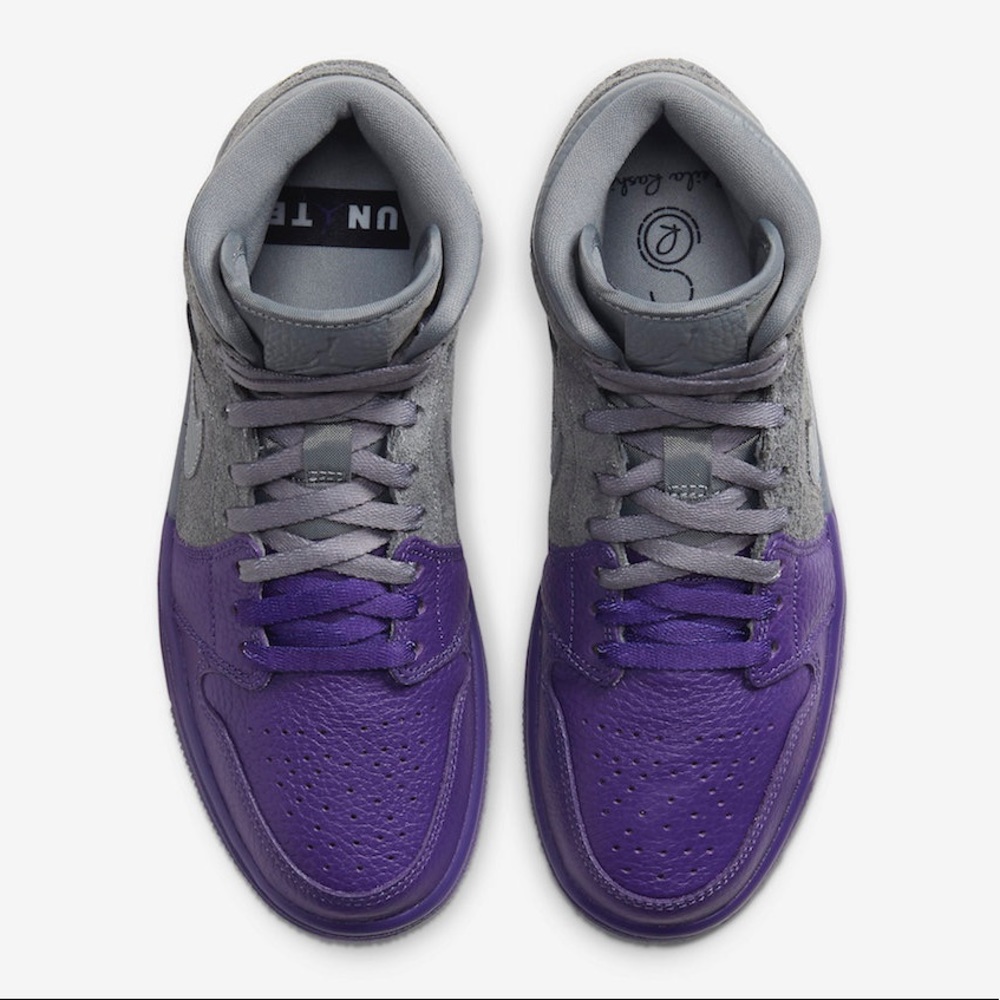 Women Nike Jordan 1 Sneaker Cool Grey Suede Dipped Purple Leather SZ 8.5 CW9857 - Picture 3 of 11